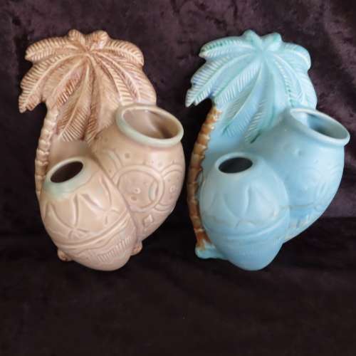 Beswick Palm Tree & Congas Wall Pockets/Vases # 1063.