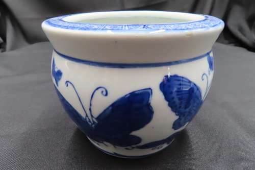 Blue & White Butterfly Pattern Pot Plant Holder with Saucer.