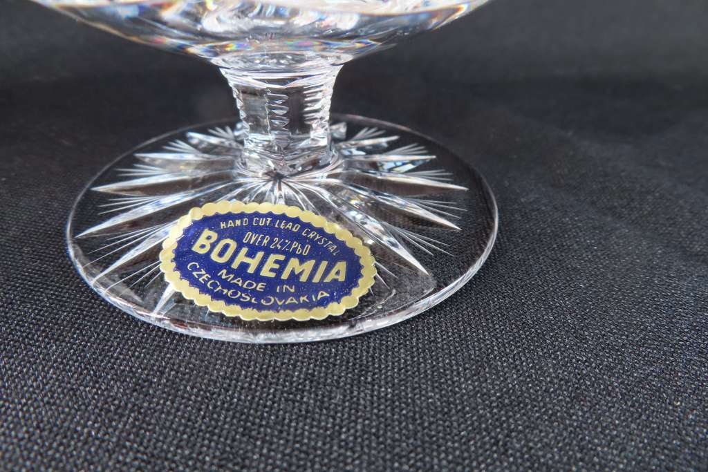 Bohemia Crystal Hand Cut Brandy Glasses x 6 Made in Czechoslovakia.