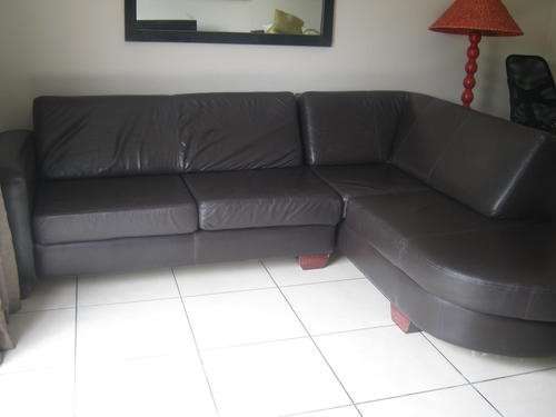 Genuine Leather Corner Lounge Suite - Dark Brown (Collections Only !!!!!)