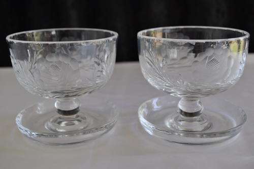 Rose Cut Crystal Dessert Glasses x 2