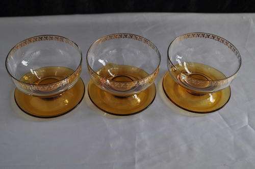 Amber  Dessert Glasses x 3  --  Damage Free !!!