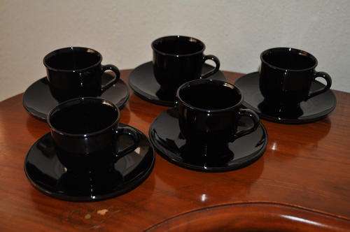 Vintage Arcoroc France 5 x Black Demitasse Duo's