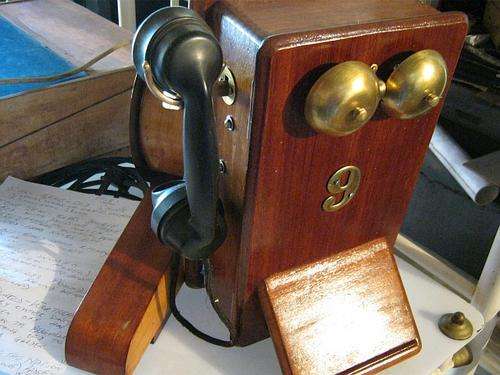 ANTIQUE CRANK TELEPHONE - WOOD CASE