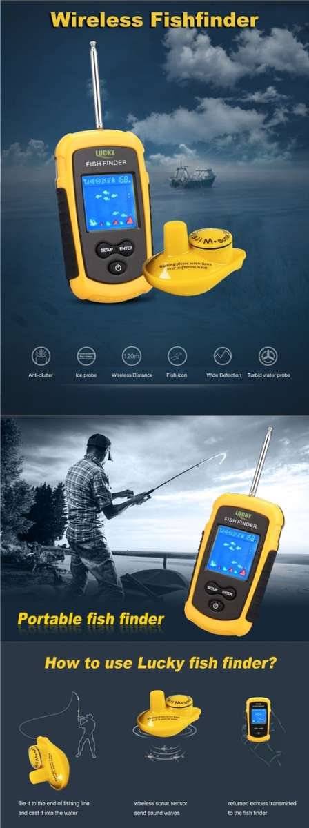 Lucky FFCW1108-1 Portable 120m Wireless Fish Finder Color Screen