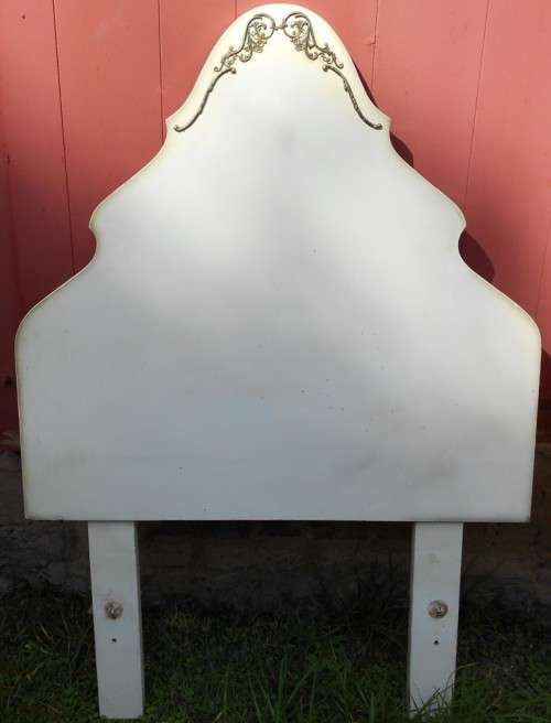 Vintage 1950s White Painted Single Headboard with Scroll Detailing (number 1 of 2)