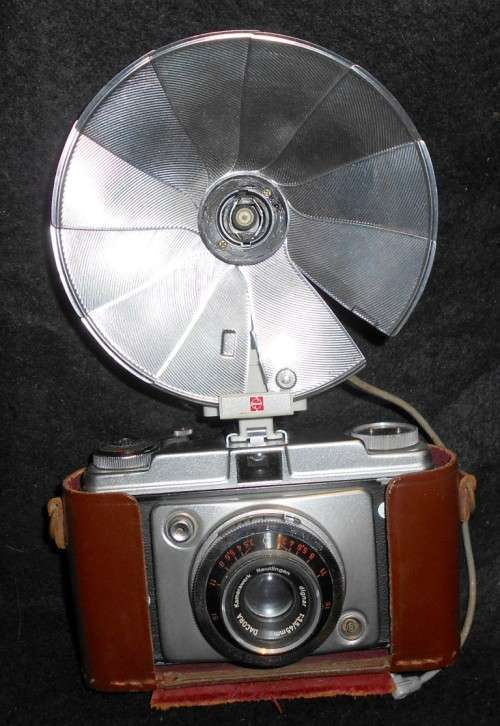 Vintage West German ilford Sportsman 35mm Camera with National Hyper Flash Gun