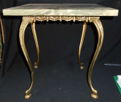 Vintage Ornate Brass Legged Table with Marble Top