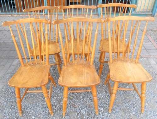 Vintage Set of 6 Solid Oak Spindle high back Dining Chairs..you are bidding on the whole set