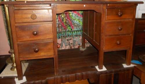 Vintage 6 Drawer Teak Desk with 2 pullout leaves for extra working space
