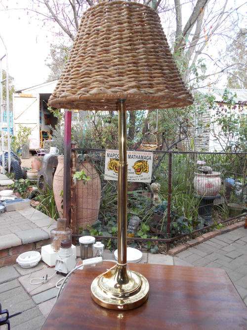 LOVELY TALL BRASS LAMP WITH GRASS SHADE