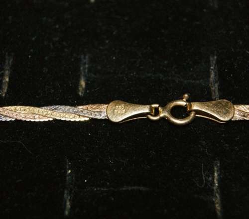 STUNNING 18ct GOLD NECKLACE WOVEN 3 TONE GOLD (5.1g) @@@ CRAZZYYY R1 START
