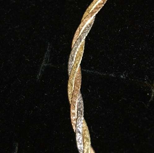 STUNNING 18ct GOLD NECKLACE WOVEN 3 TONE GOLD (5.1g) @@@ CRAZZYYY R1 START