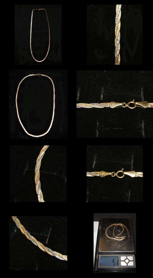 STUNNING 18ct GOLD NECKLACE WOVEN 3 TONE GOLD (5.1g) @@@ CRAZZYYY R1 START