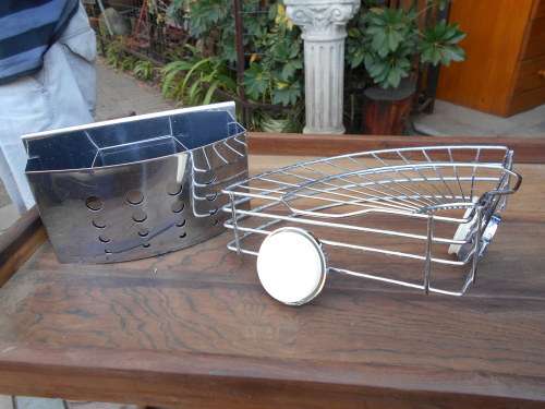 A CHROME CORNER SHOWER SHELF & A CHROME SINK CUTLERY HOLDER