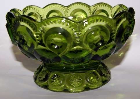 Green Glass Bowl with Scalloped Edges