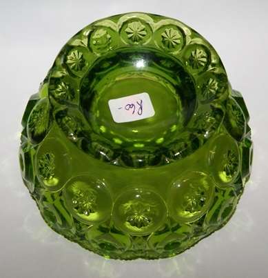 Green Glass Bowl with Scalloped Edges