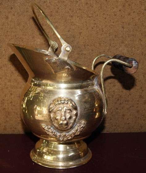 Brass Ice Bucket in the Shape of a Coal Scuttle with Lion Head Motif
