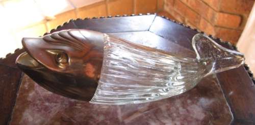 DM84Sale Glass and Metal Fish Shaped Vase @@@ Crazy Low R1 Start