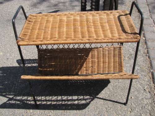 DM84Sale PURE 1950'S RETRO WICKER AND METAL MAGAZINE RACK WITH TABLE SURFACE @@@ Crazy Low R1 Start