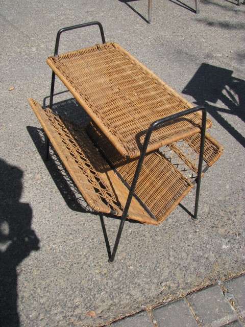 DM84Sale PURE 1950'S RETRO WICKER AND METAL MAGAZINE RACK WITH TABLE SURFACE @@@ Crazy Low R1 Start