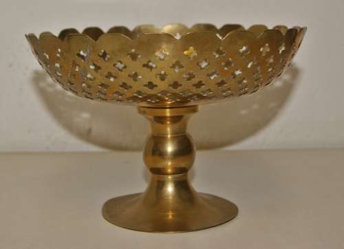 Large Brass Pierced Pedestal Bon Bon Dish