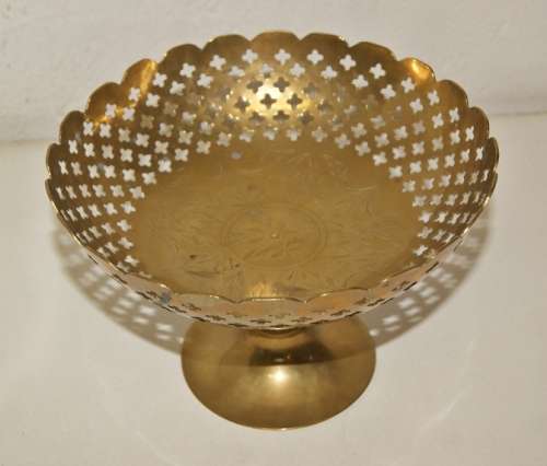 Large Brass Pierced Pedestal Bon Bon Dish