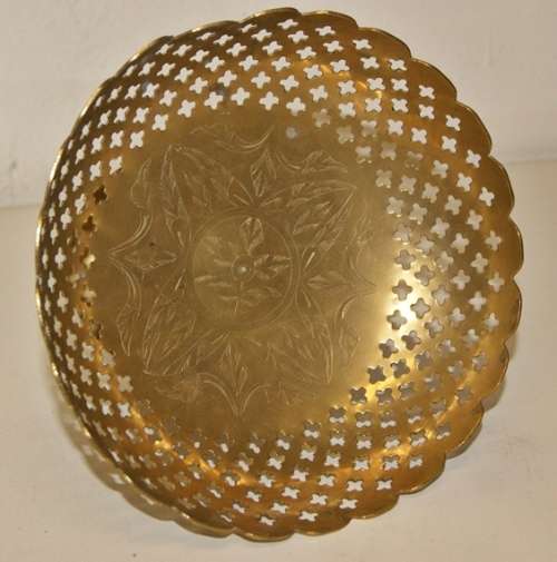 Large Brass Pierced Pedestal Bon Bon Dish