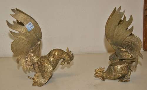 Pair of Solid Brass Fighting Cocks