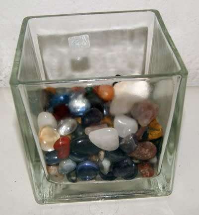Square Vase filled with Semi Precious Stones