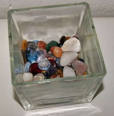 Square Vase filled with Semi Precious Stones