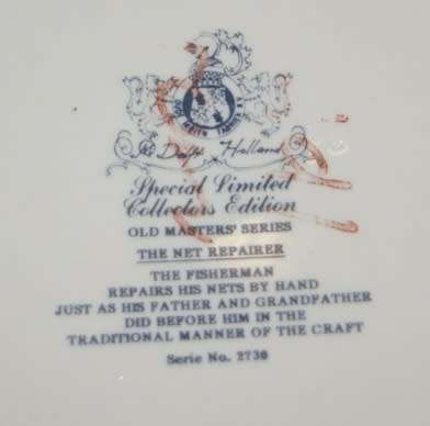 Delft Limited Collectors Edition "Thenet Repairer" Plate