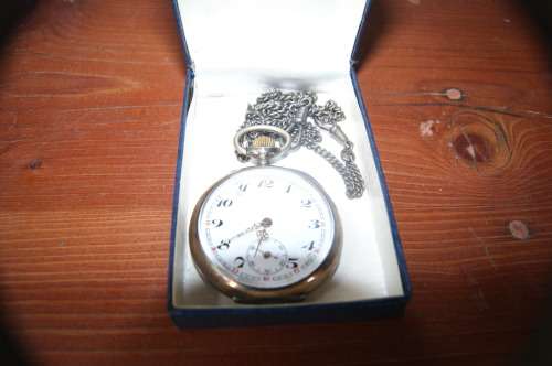 Ancre Ligne Droite 15 Jewel 800 Silver Cased Pocket Watch with 800 Silver FOB Chain