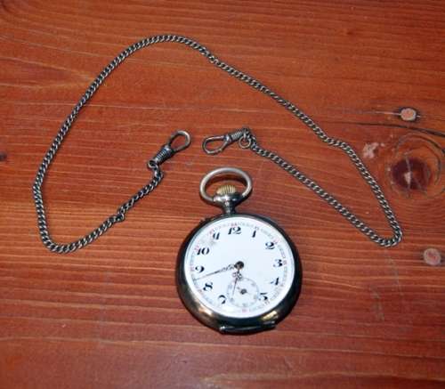 Ancre Ligne Droite 15 Jewel 800 Silver Cased Pocket Watch with 800 Silver FOB Chain