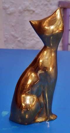 Large Heavy Brass Cat