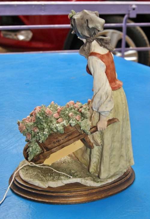 Signed Capodimonte Figure of Lady Pushing a Wheelbarrow