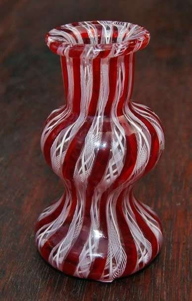 Italian Red Latticino Ribbon Glass Vase