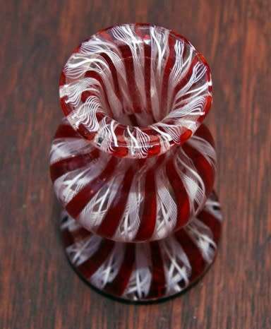 Italian Red Latticino Ribbon Glass Vase