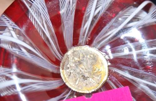 Italian Red Latticino Ribbon Glass Vase