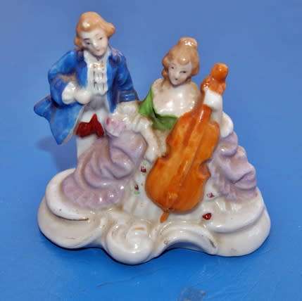 Antique Crinoline Lady & Man Ornament Playing Violin