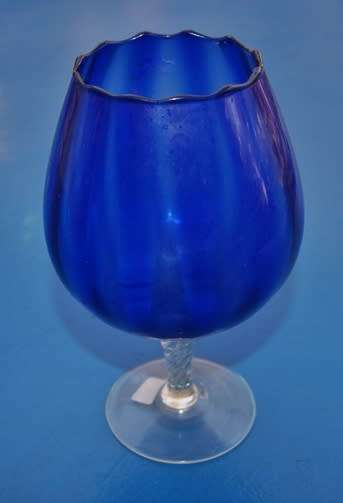 Blue Glass Vase with Clear Glass Twisted Column