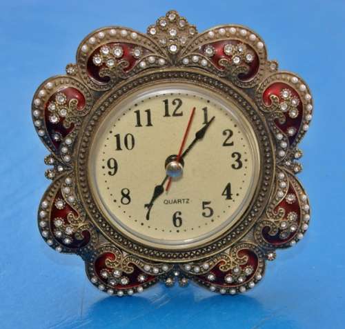 Quartz Clock with Red Enamel and Pearl Detail in Working Order