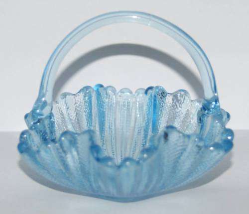 Handmade Blue Glass Basket with Handkerchief Edge