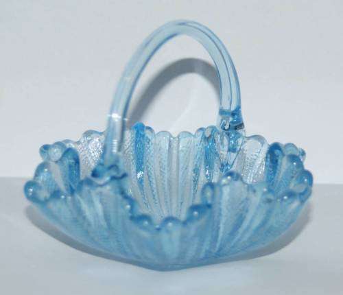 Handmade Blue Glass Basket with Handkerchief Edge