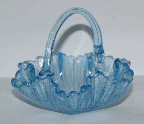Handmade Blue Glass Basket with Handkerchief Edge