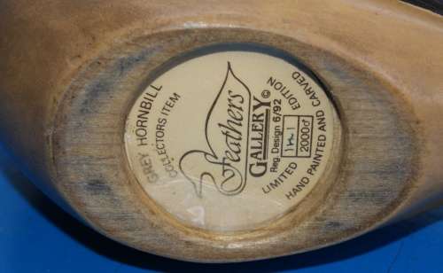 Wooden Carved and Hand painted Grey Hornbill from Feathers Gallery no141 of 2000