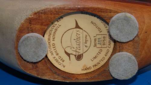 Wooden Carved and Hand painted Red Billed Hornbill from Feathers Gallery No288 of 975B