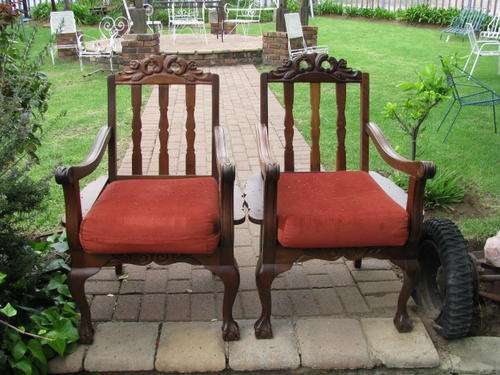 @#% A PAIR OF CARVED BALL/CLAW CHAIRS.... THESE ARE CARVERS OR STOEP CHAIRS.....bid is per chair %#@