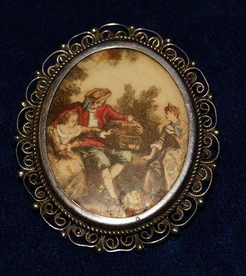 STUNNING OLD ITALIAN SILVER FILIGREE BROOCH WITH MINIATURE PORTRAIT INSIDE  @@@ CRAZZYYY R1 START