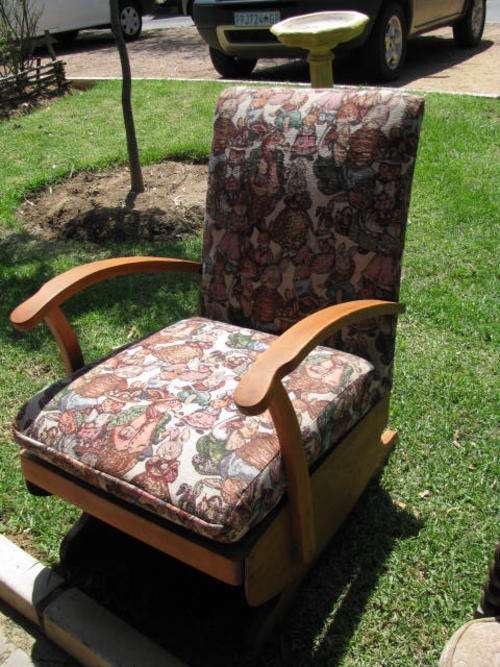 %%   A STUNNING OLD UPHOLSTERED ROCKING CHAIR %%